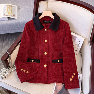 拉夏贝尔小香风短外套女春秋装2026新款洋气今年流行安格拉红上衣