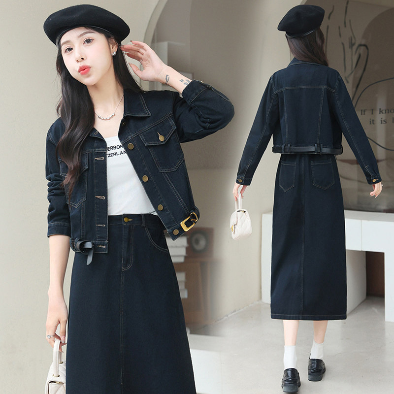 拉夏贝尔2026超火时尚套装女春季新款休闲小个子外套牛仔半身裙子