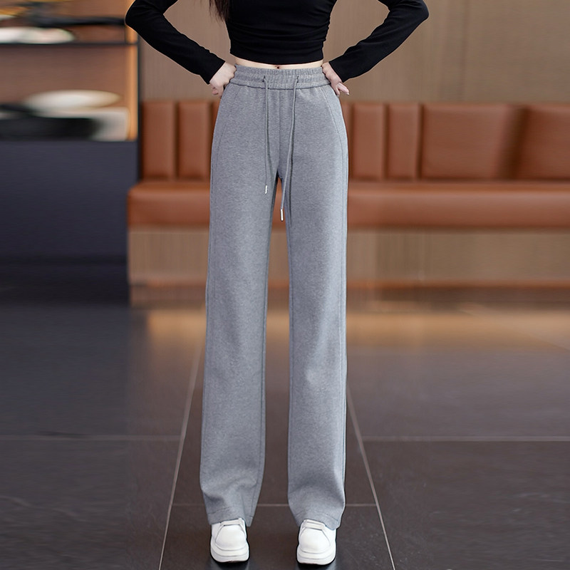 拉夏贝尔灰色休闲裤女春季2026年新款高腰直筒卫裤显瘦窄版阔腿裤,女装/女士精品,休闲裤,淘宝优惠券,粉丝福利购,淘宝优惠卷