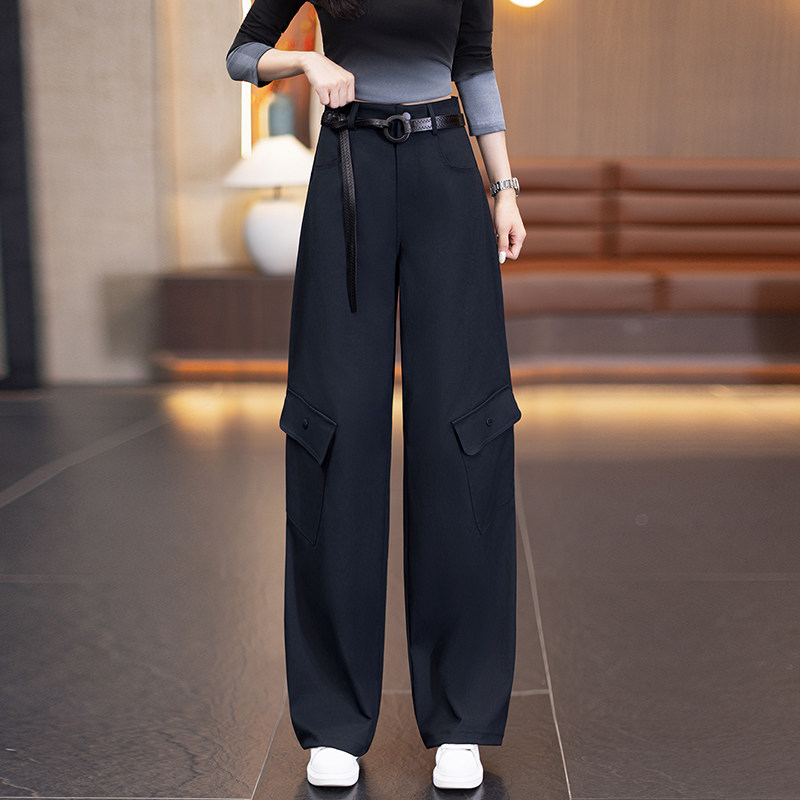 拉夏贝尔藏青色直筒工装裤女2026春季爆款裤子显瘦宽松阔腿休闲裤,女装/女士精品,休闲裤,淘宝优惠券,粉丝福利购,淘宝优惠卷