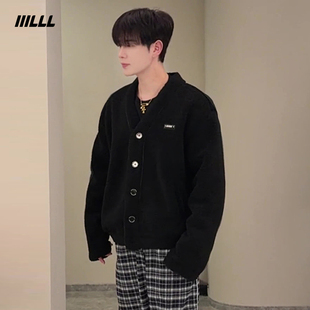 外套 情侣开衫 IIILLL童锦程皮毛一体卫衣男秋新款 复古休闲重磅长袖