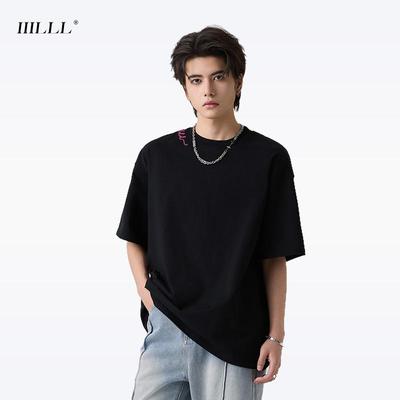 IIILLL童锦程重磅T恤男夏刺绣logo纯棉宽松高街潮牌情侣短袖上衣