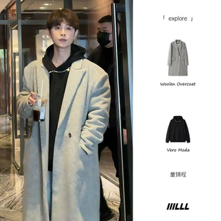 IIILLL童锦程羊毛呢大衣男款 保暖加厚呢子风衣外套 冬英伦风中长款