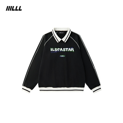 IIILLL童锦程潮牌美式撞色印花Polo衫卫衣男宽松休闲套头翻领上衣