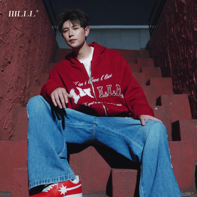IIILLL童锦程  连帽卫衣男秋季新款字母镶钻美式宽松休闲情侣外套