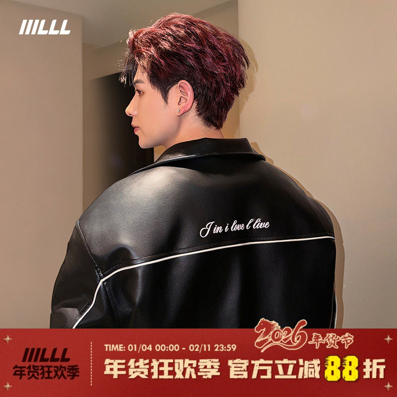 IIILLL童锦程日系复古PU皮衣男翻领加厚机车短款飞行夹克廓形外套,男装,皮衣,淘宝优惠券,粉丝福利购,淘宝优惠卷