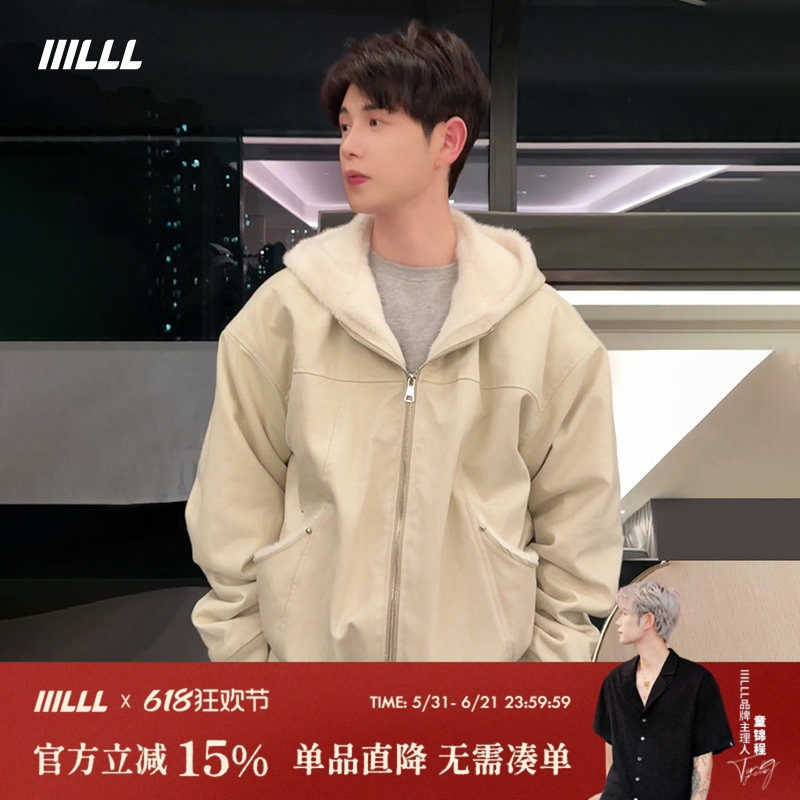 IIILLL童锦程&ldquo;一件过冬&rdquo;龙牌座山雕夹克男仿水貂毛连帽加厚外套
