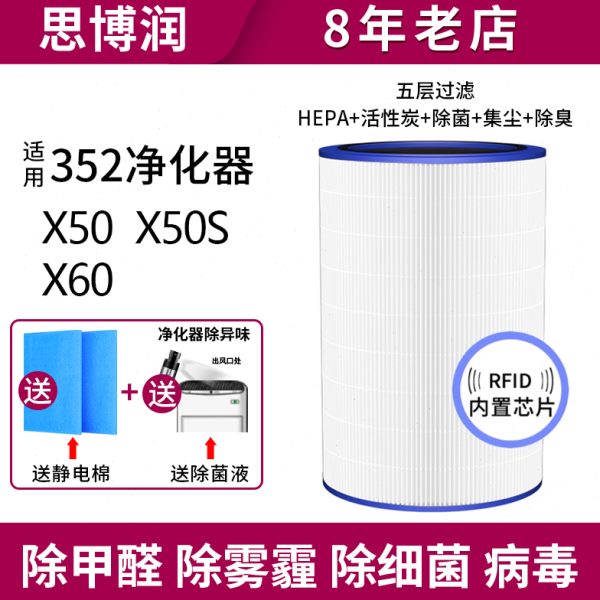 适用352 X50 X60滤芯加强活性炭 空气净化器滤网除甲醛雾霾思博润