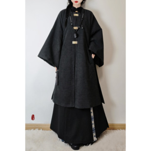 秋冬大衣日常百搭 三涧裙套装 唐柒安明制汉服女改良对襟开衫 弓袋袖