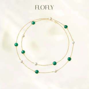 花与蝶淡水珍珠绿波琉璃长款毛衣项链女轻奢高级感新中式国风饰品