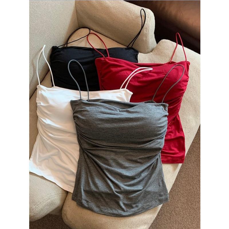 夏季简单百搭 纯色百搭经典外穿吊带背心带胸垫美背性感上衣女
