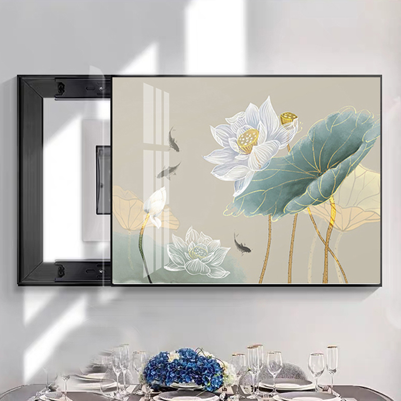 新品新中式电表箱装饰画荷花配电箱挂画I晶瓷家里遮挡电闸箱盒莲图片