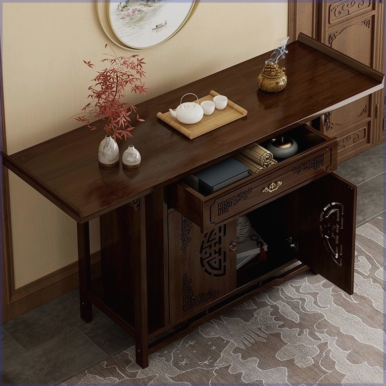 新中式玄关台佛台神台案窄长条桌供桌家用条几靠墙桌子实木玄关柜