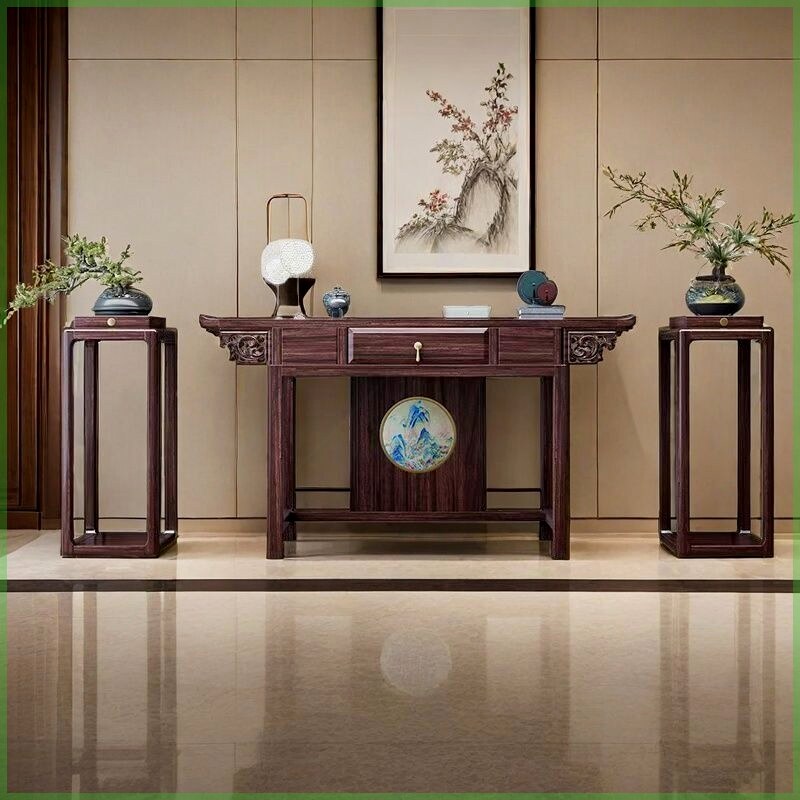 新中式乌金木玄关桌靠墙实木端景台条案供桌客厅入户中堂香案神台