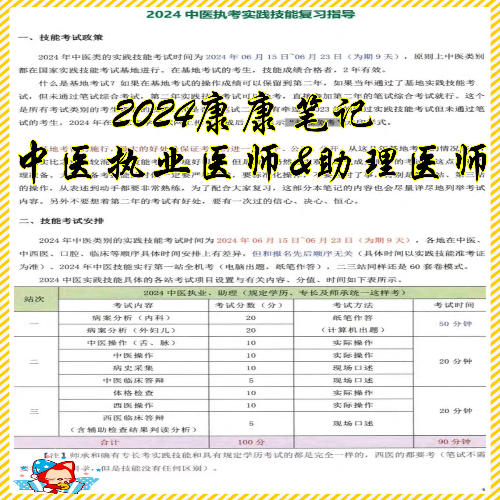 2024年中医执业医师助理医师康康笔记高清PDF（笔试和技能四本）