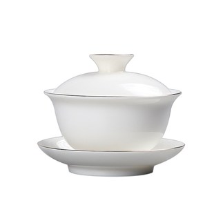 羊脂玉三才盖碗j办公室家用纯白大号描金泡茶碗创意功夫茶具