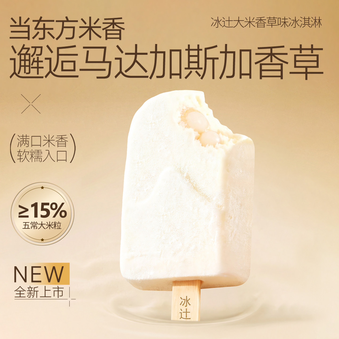 【6支】冰辻大米香草冰淇淋≥16%大米含量鲜牛乳香草味网红雪糕