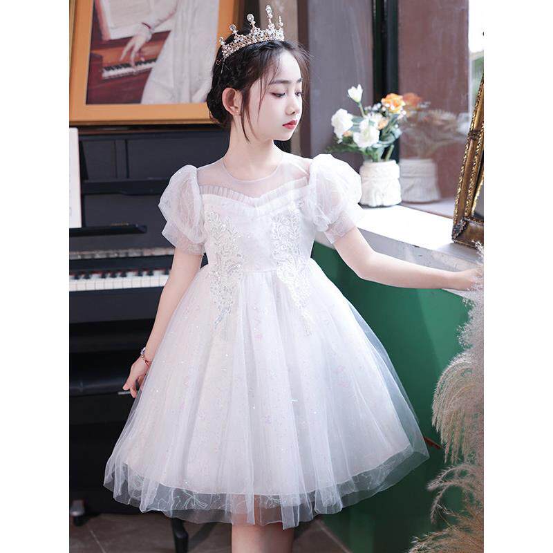 白色蓬蓬纱公主裙女童演出服六一儿童节幼儿园毕业照礼服连衣裙