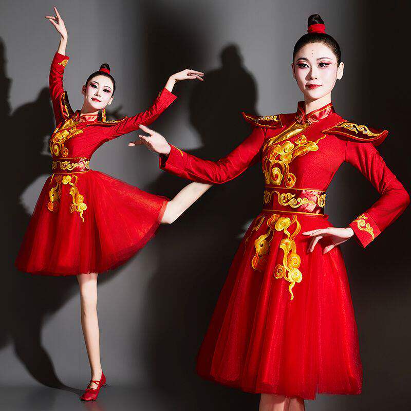 腰鼓打鼓服演出服女中国风打鼓水鼓舞蹈表演服开场舞表演服蓬蓬裙