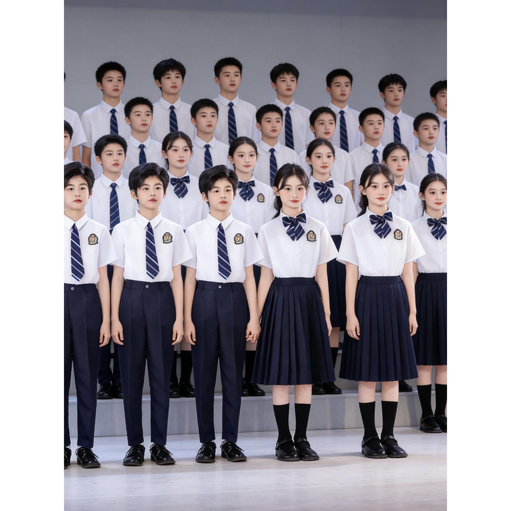 六一儿童合唱服男女童诗歌朗诵表演服白色衬衫藏青裙小学生演出服