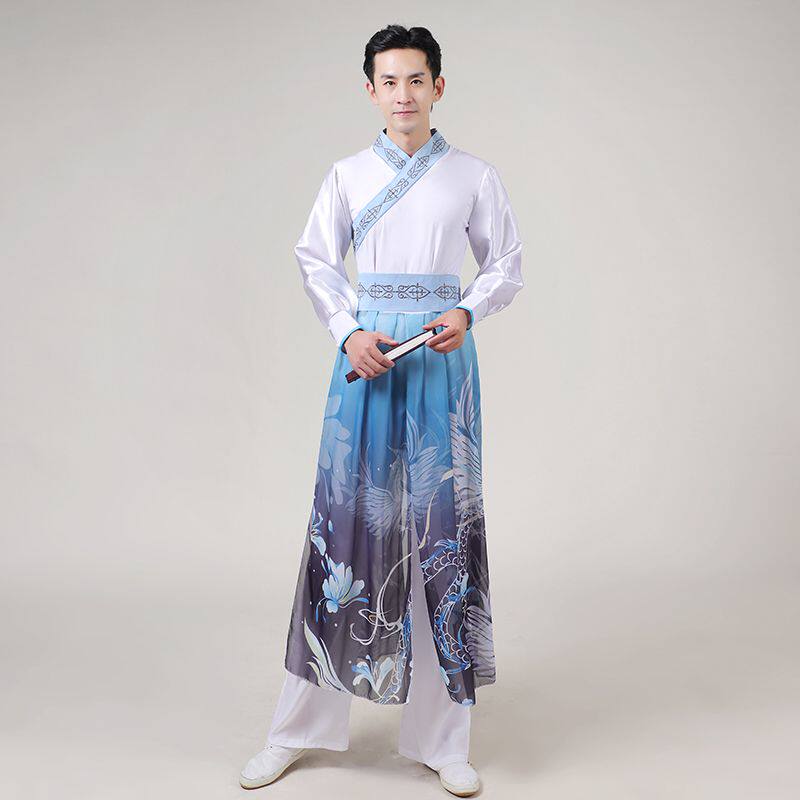 古典演出服钗头凤男生成人中国风水墨舞蹈服装飘逸古风书生汉唐风