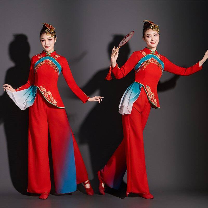 胶州秧歌舞蹈服演出服女新款中国风喜庆广场舞扇子打鼓服表演套装