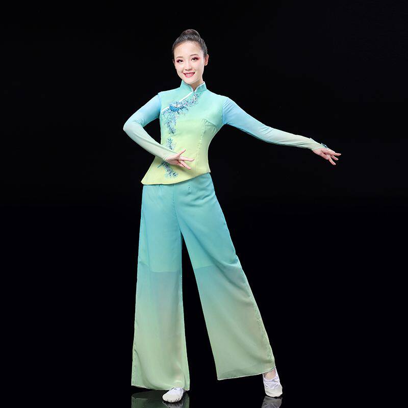 新款古典舞演出服秧歌舞女飘逸纱衣青山绿水中国风舞蹈广场舞服装