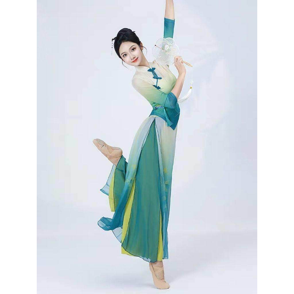 新款旗袍领舞蹈服女飘逸只此青绿身韵纱衣练功服古典舞服汉唐上衣
