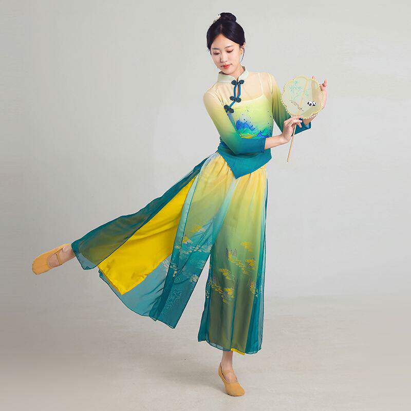 成人古典舞旗袍领舞蹈服女飘逸只此青绿身韵纱衣练功服古典舞汉唐