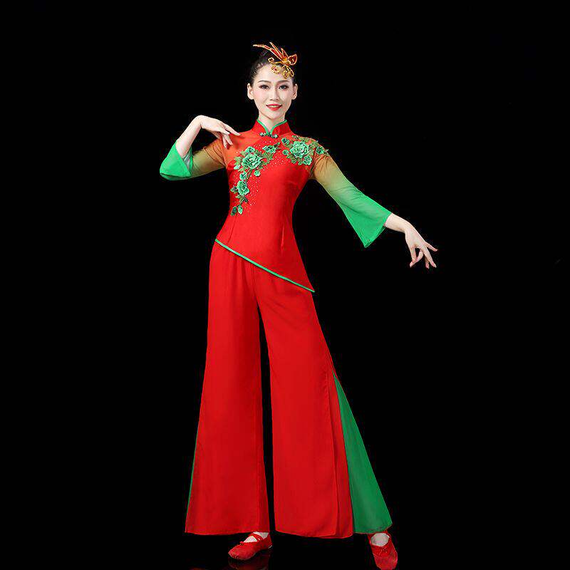 广场舞服装新款中老年中国民族风古典舞秧歌腰鼓扇子伞舞蹈演出服