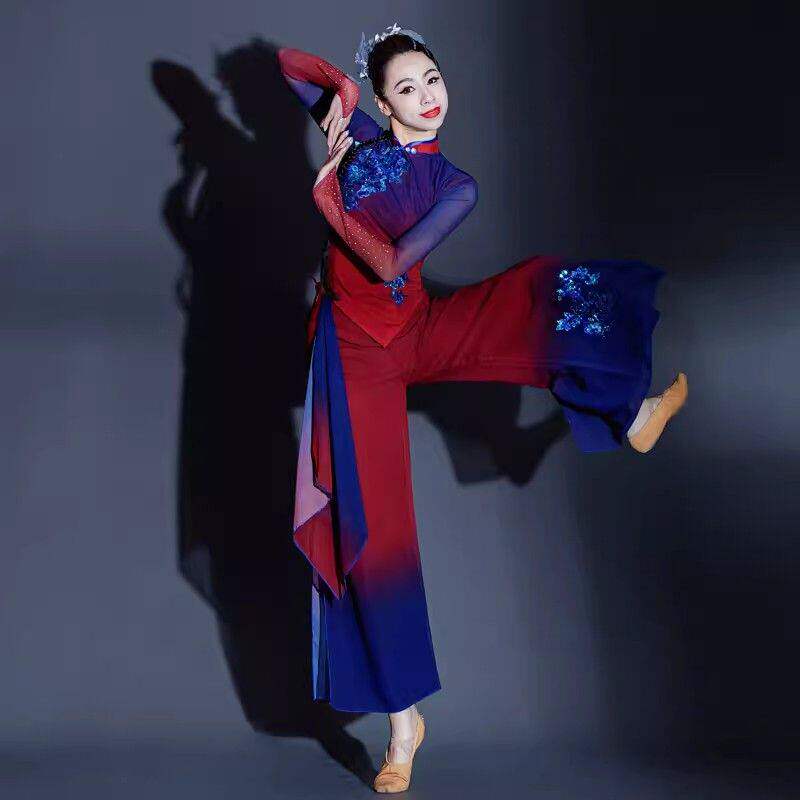 胶州秧歌服女新款古典飘逸中国民族风伞舞扇子舞成人艺考表演服装