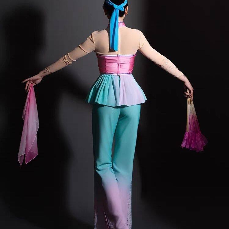 新款胶州秧歌服舞蹈演出服安徽花鼓灯舞蹈套装女伞舞腰鼓剧目服装