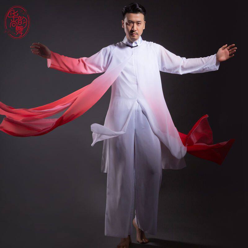 古典舞演出服中国风汉唐舞蹈服水墨色再别康桥书生男款舞蹈表演服