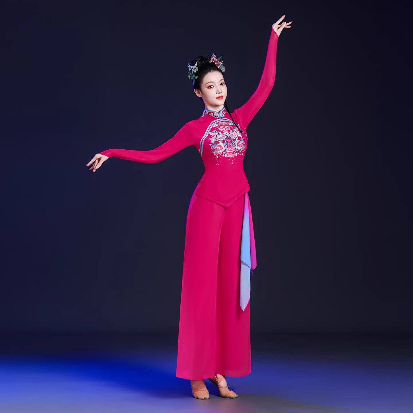陕北秧歌服红色舞蹈服喜庆跳舞演出服装广场舞古典扇子舞腰鼓套装