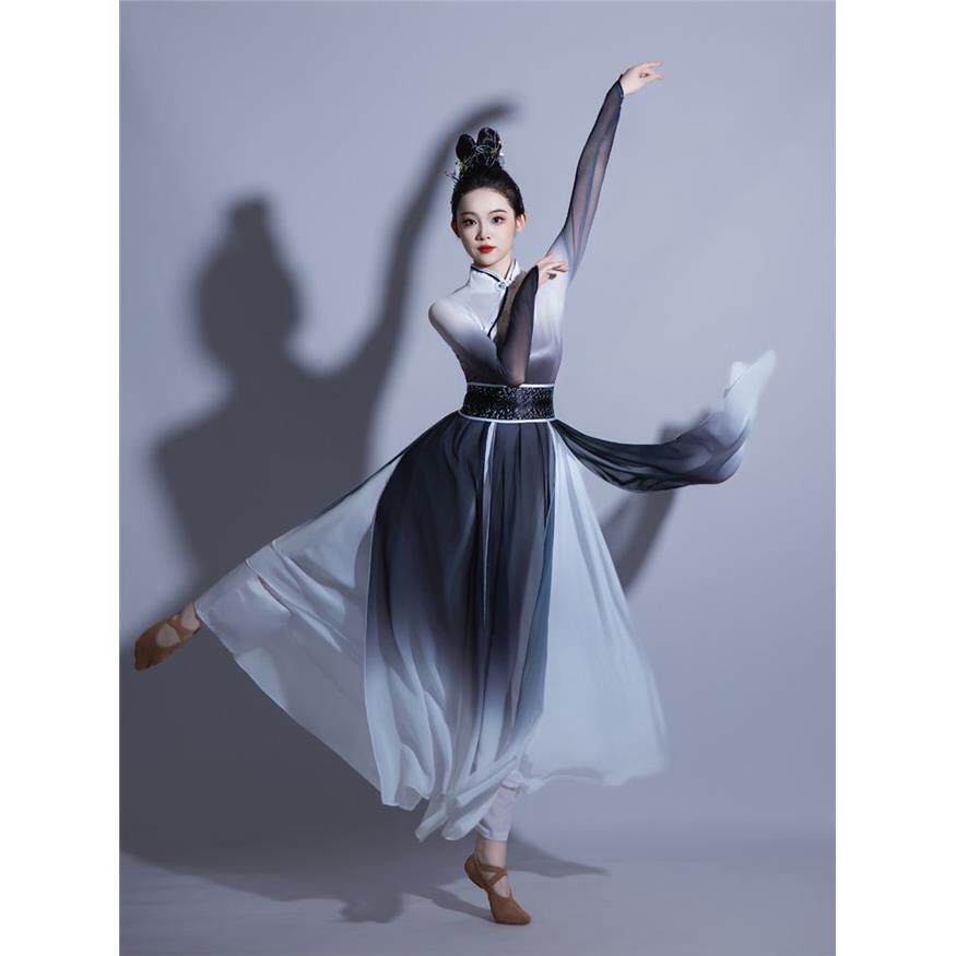 古典舞服装演出服成人中国风水墨舞蹈服装飘逸民族风汉服表演长裙