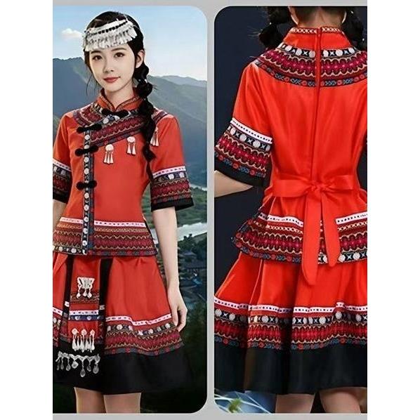 新款苗族服装一整套瑶族三月三壮族服装少数民族舞蹈演出服短款女