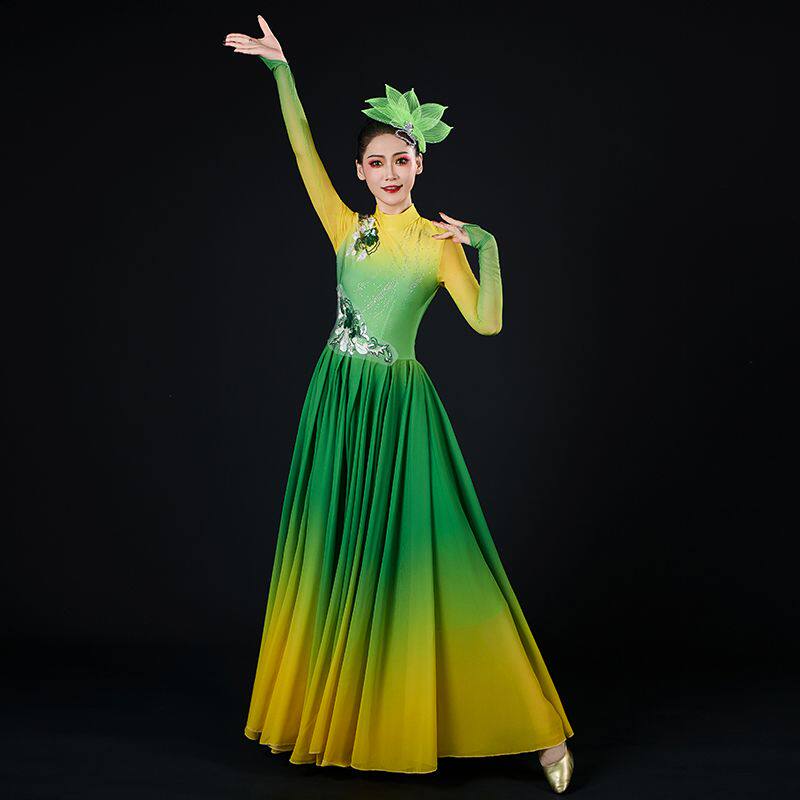 开场舞大摆裙演出服新款现代舞蹈歌伴舞长裙飘逸古典舞扇子舞服装
