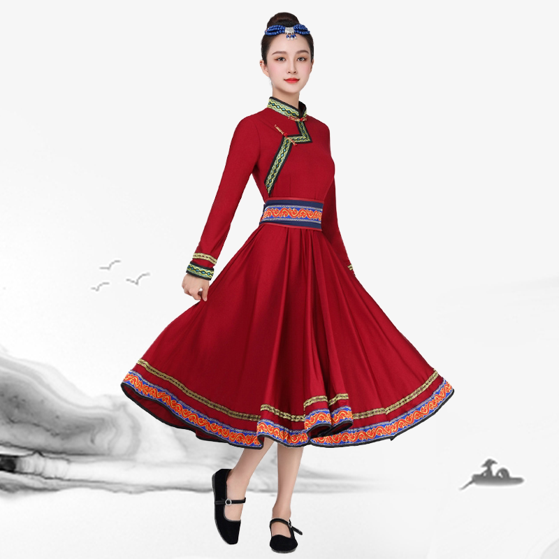 蒙古族舞蹈服装筷子舞演出服女艺校艺考练习裙蒙古袍民族表演服装