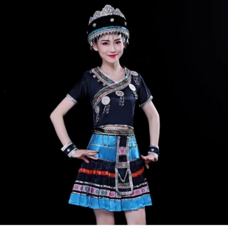 苗族服装女新款云南文山土家族舞蹈服演出服少数民族舞蹈服饰全套