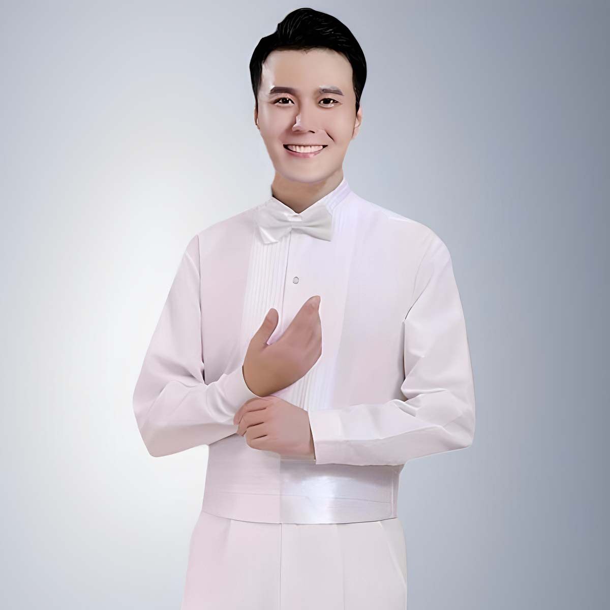外贸男装白色演出服衬衫长袖褶皱结婚礼服衬衣成人舞台大合唱