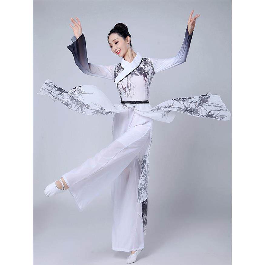 新款汉服男女孙科中国风舞蹈服民族舞蹈服汉服冰菊套装水墨舞蹈服