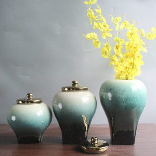 饰储物罐 现代简约北欧陶瓷窑变花器花瓶摆件样板房售楼处客厅软装