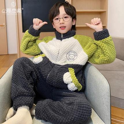 男童睡衣儿童秋冬季珊瑚绒加绒加厚款软绵绵法兰绒男孩家居服套装