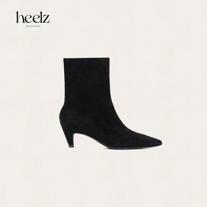 【奥黛丽】heelz设计师手工鞋履 ｜羊翻毛皮 小黑靴 5.5 公分