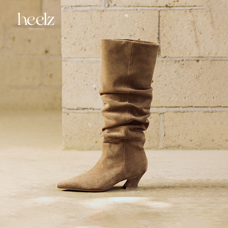 heelz设计师手工鞋履 ｜游牧风牛翻毛皮 堆堆长靴 4.5 公分