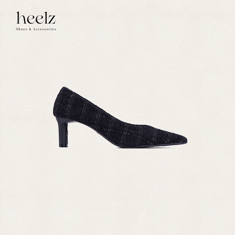 heelz方格金丝毛呢V口单鞋6.5cm