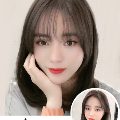刘海假发女假刘海女自然空气网红法式真发八字无痕假发片圆脸修脸