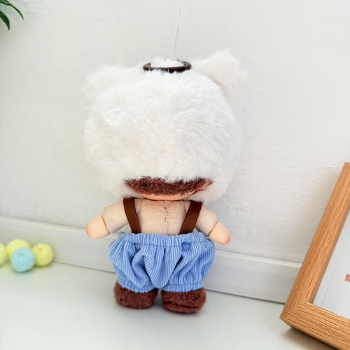 仅娃衣】毛绒挂件DIMOO搪胶衣服布鲁托娃衣猫咪帽+格纹皮背带裤萌