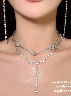 塞纳河畔水滴宝石Y字项链 在逃公主 镀18K金 树叶锆石choker