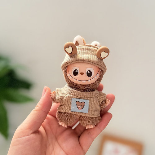 LABUBU4.0心底密码搪胶毛绒挂件小鼻噶公仔衣服兽耳弹力衫两件套